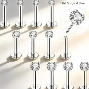 316L Surgical Steel CZ Labret Studs - Image 2