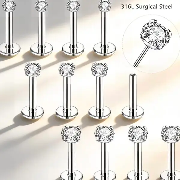 316L Surgical Steel CZ Labret Studs