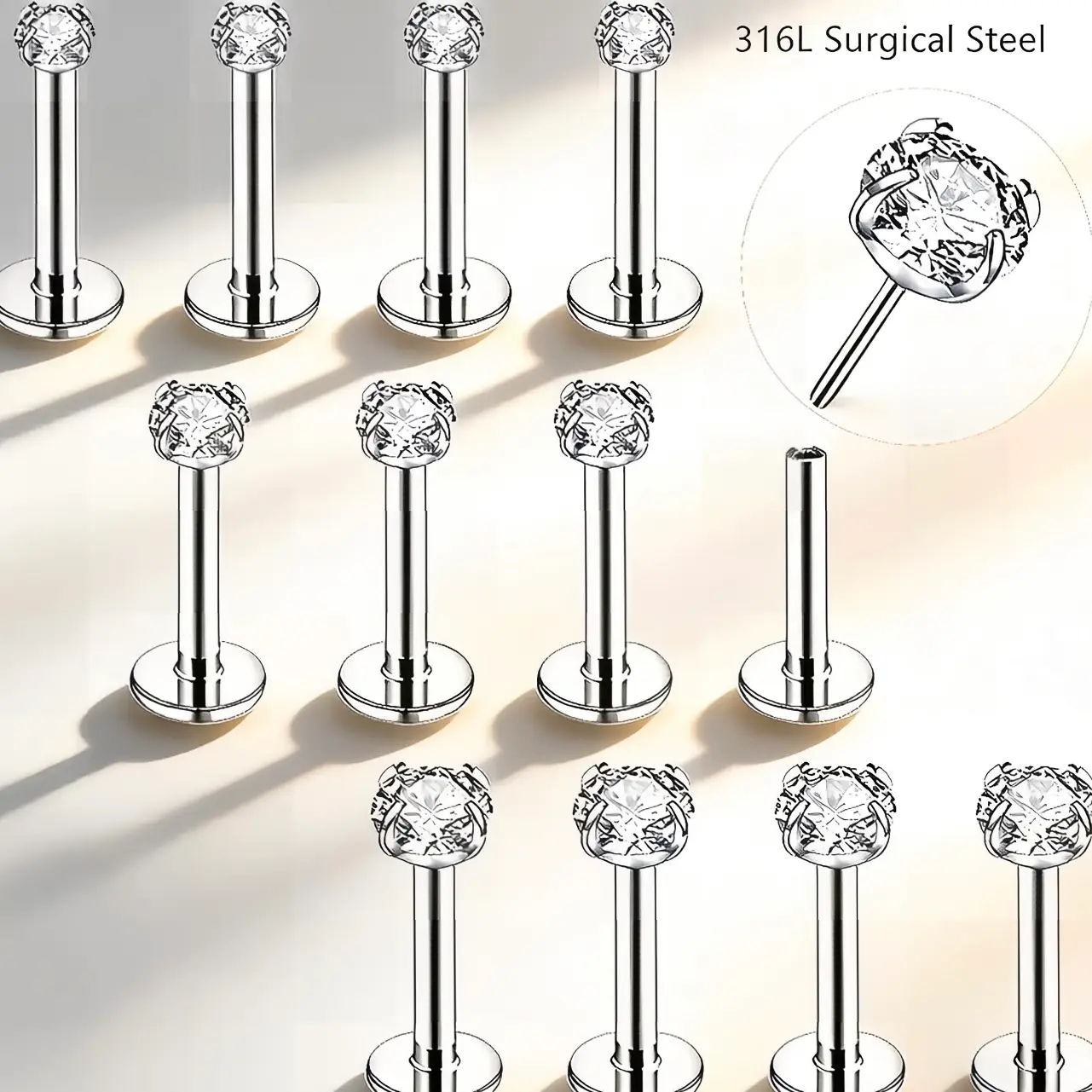 316L Surgical Steel CZ Labret Studs - Image 2
