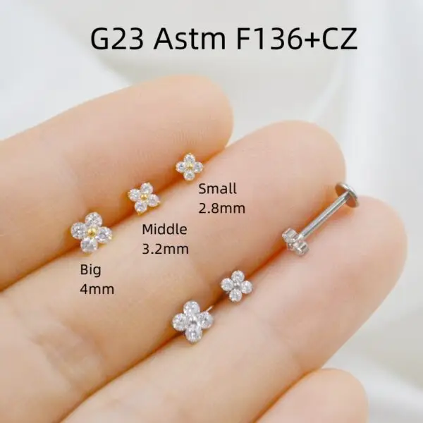 G23 Titanium CZ Flower Studs