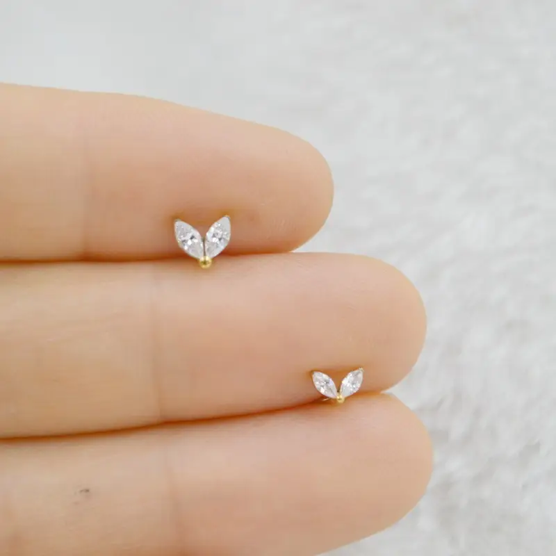 G23 Marquise CZ Flat Piercing Studs - Image 3
