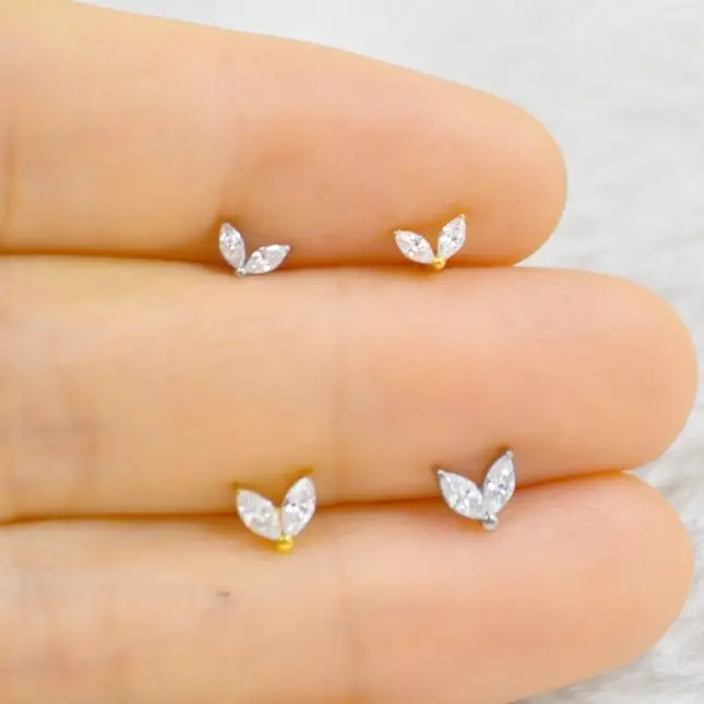 G23 Marquise CZ Flat Piercing Studs - Image 1