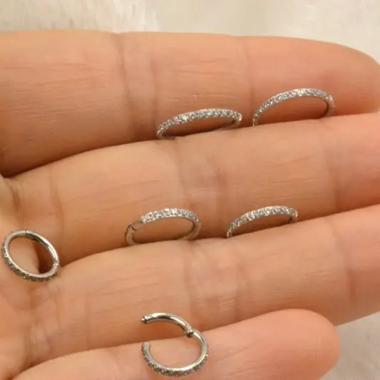 316L CZ Paved Hinged Piercing Rings