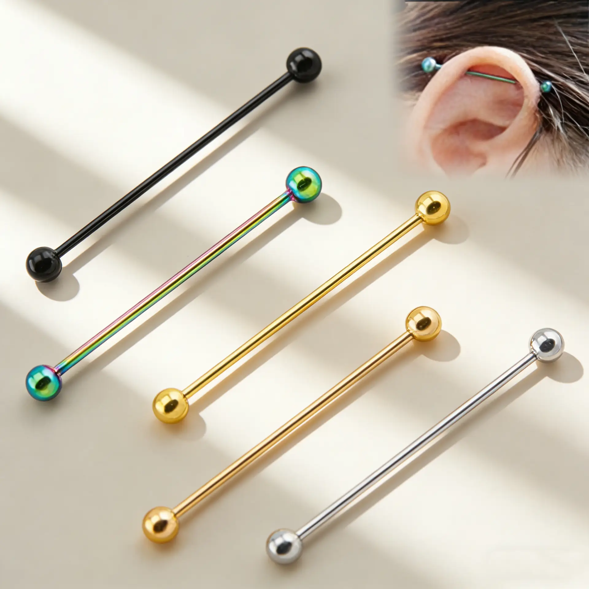 316L Steel Long Barbell Earrings - Image 2