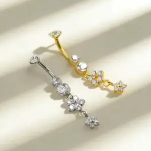 G23 Titanium Flower CZ Belly Ring