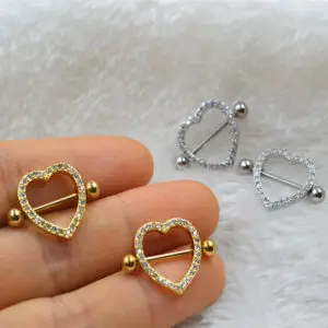 CZ Inlaid Heart Breast Ring