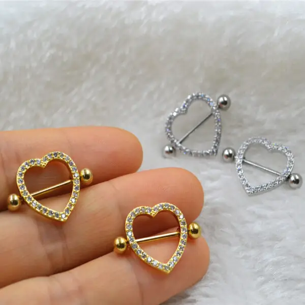 CZ Inlaid Heart Breast Ring
