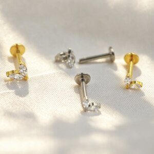 G23 Marquise CZ Flat Piercing Studs