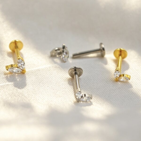 G23 Marquise CZ Flat Piercing Studs