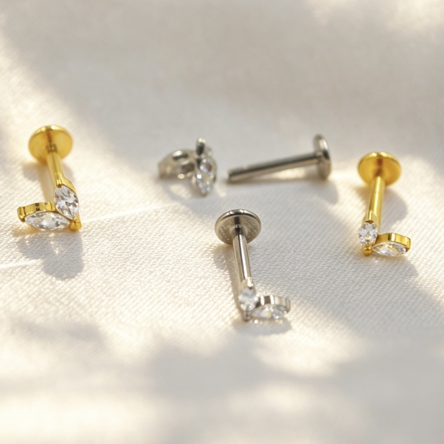 G23 Marquise CZ Flat Piercing Studs - Image 1