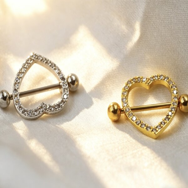 CZ Inlaid Heart Breast Ring