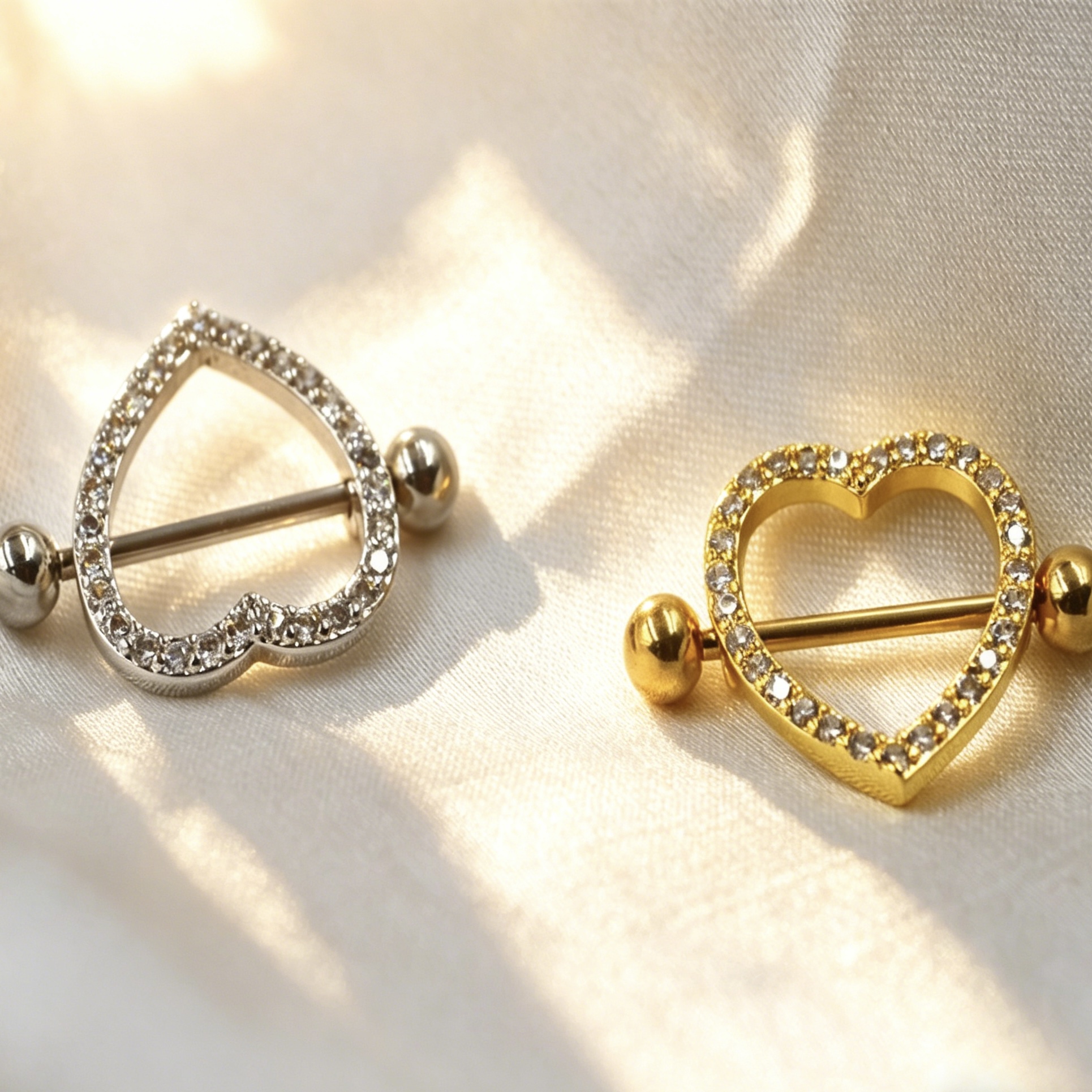 CZ Inlaid Heart Breast Ring - Image 1