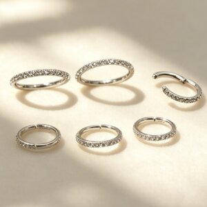 316L CZ Paved Hinged Piercing Rings