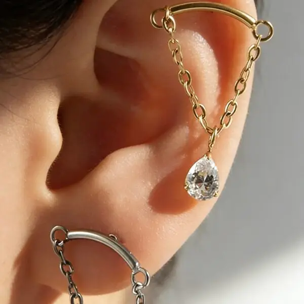 G23 Titanium Teardrop Chain Ear Cuff