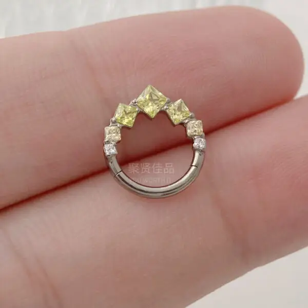 F136 Titanium Gradient Square CZ Hinged Ring