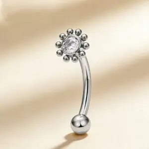 316L Stainless Steel Flower CZ Curved Barbell