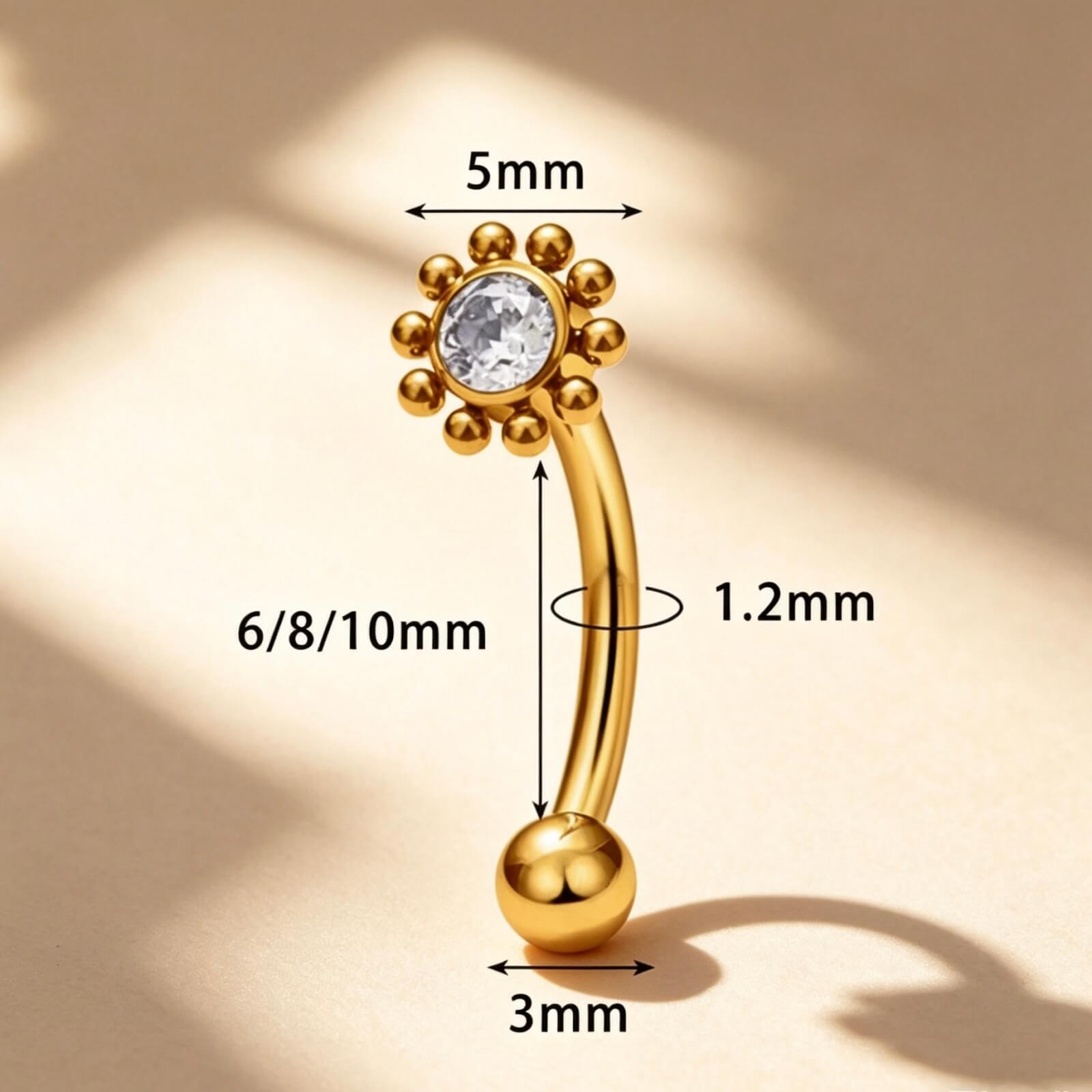 316L Stainless Steel Flower CZ Curved Barbell - Image 2