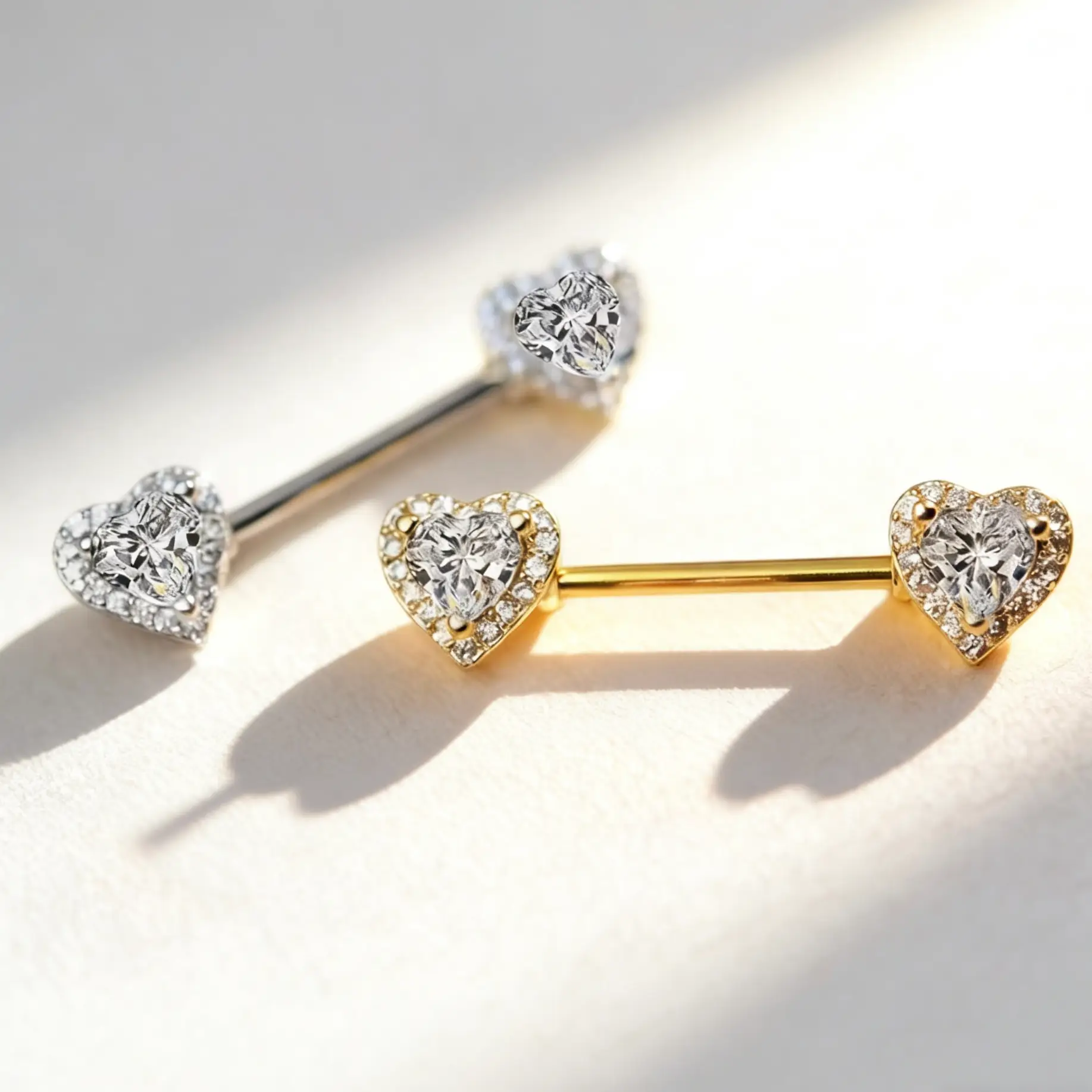 316L Stainless Steel Double Heart CZ Nipple Barbell - Image 1