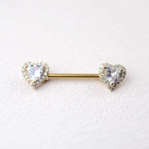 316L Stainless Steel Double Heart CZ Nipple Barbell - Image 3