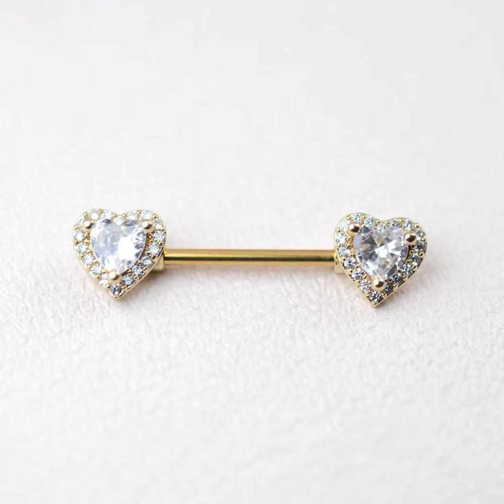 316L Stainless Steel Double Heart CZ Nipple Barbell - Image 3