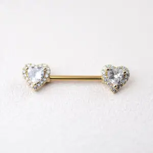 316L Stainless Steel Double Heart CZ Nipple Barbell - Image 3