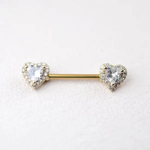 316L Stainless Steel Double Heart CZ Nipple Barbell