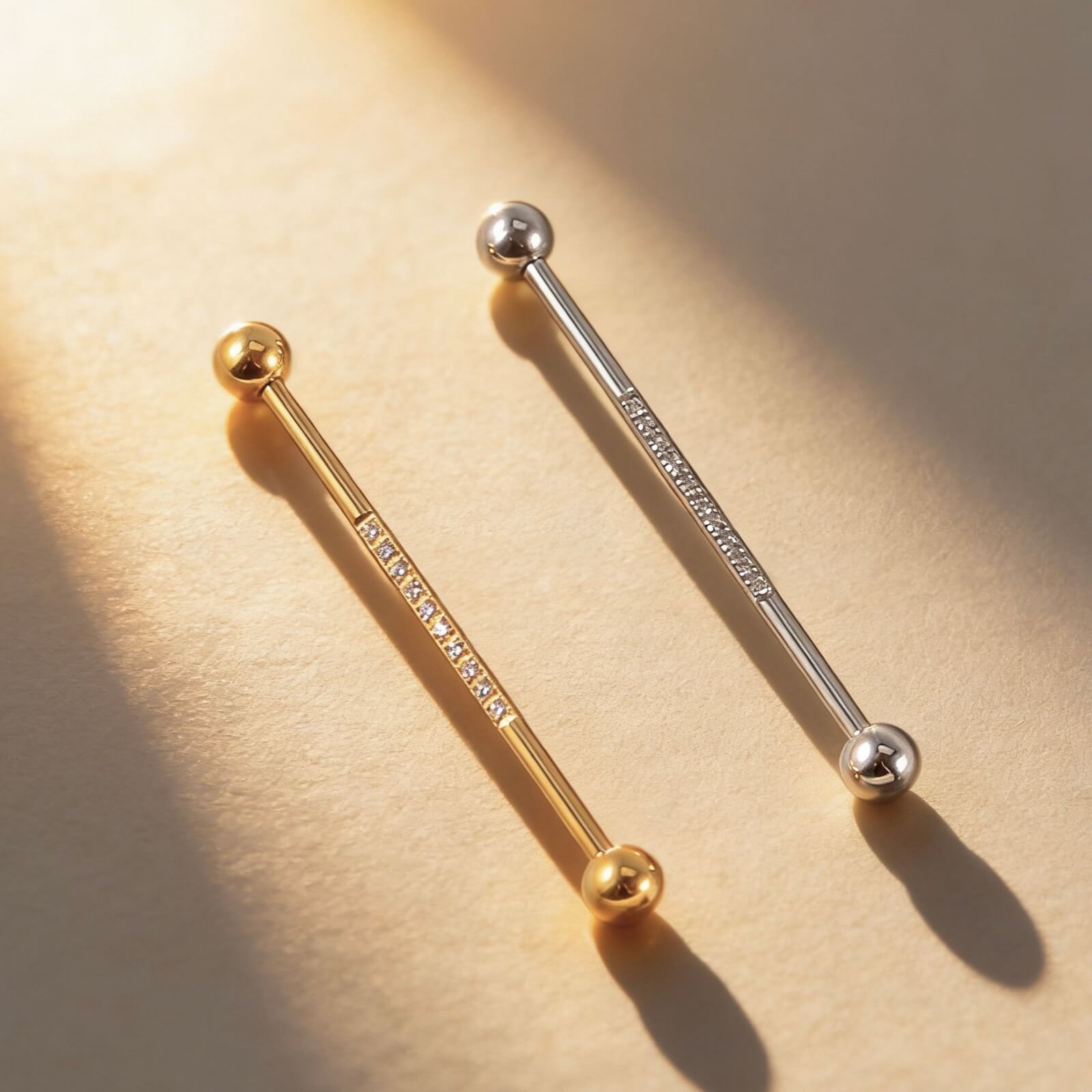 14G Pave CZ Surgical Steel Bar Earring - Image 1