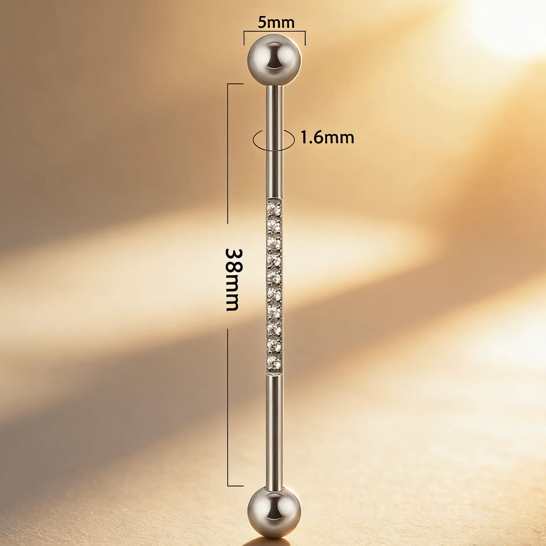 14G Pave CZ Surgical Steel Bar Earring - Image 2