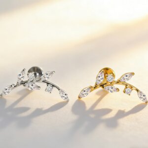 G23 Titanium Leaf CZ Labret Stud