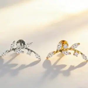 G23 Titanium Leaf CZ Labret Stud