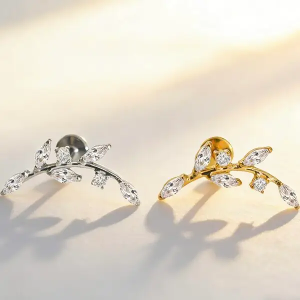 G23 Titanium Leaf CZ Labret Stud