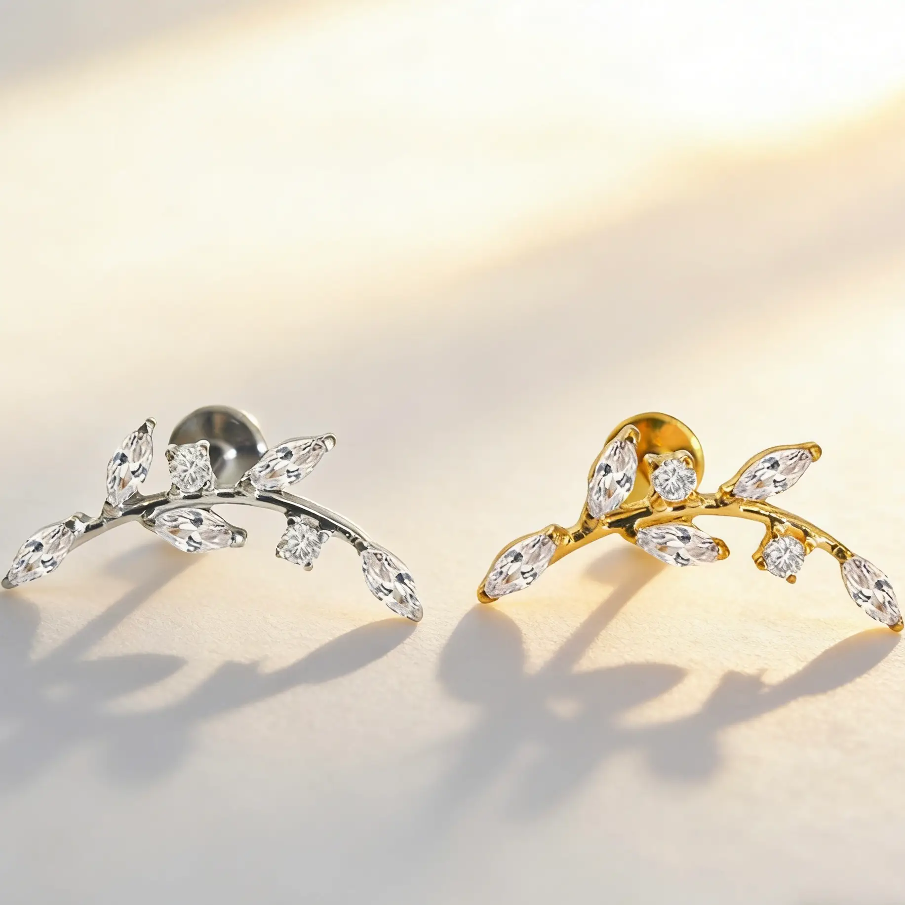 G23 Titanium Leaf CZ Labret Stud - Image 1