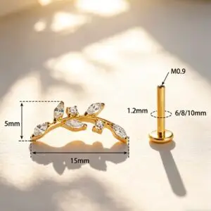 G23 Titanium Leaf CZ Labret Stud - Image 2