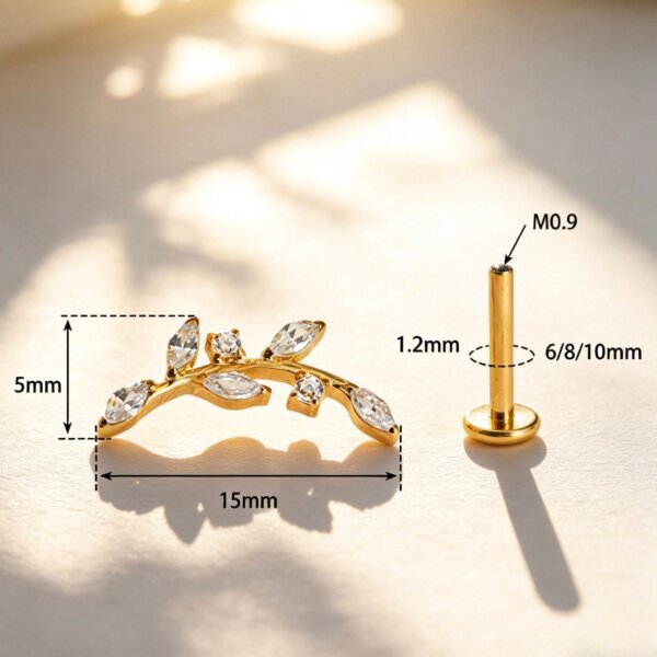 G23 Titanium Leaf CZ Labret Stud