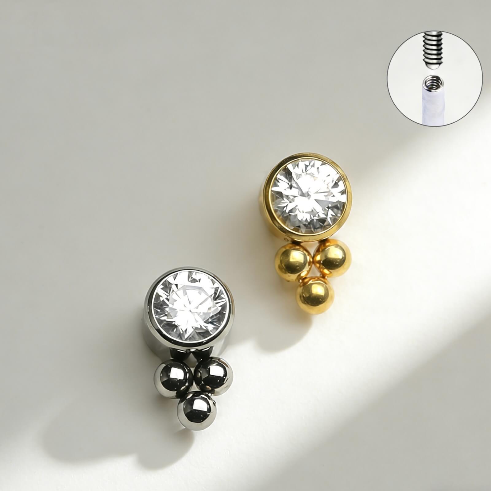 G23 Titanium Round CZ Triple Ball Labret Stud - Image 1