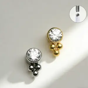 G23 Titanium Round CZ Triple Ball Labret Stud