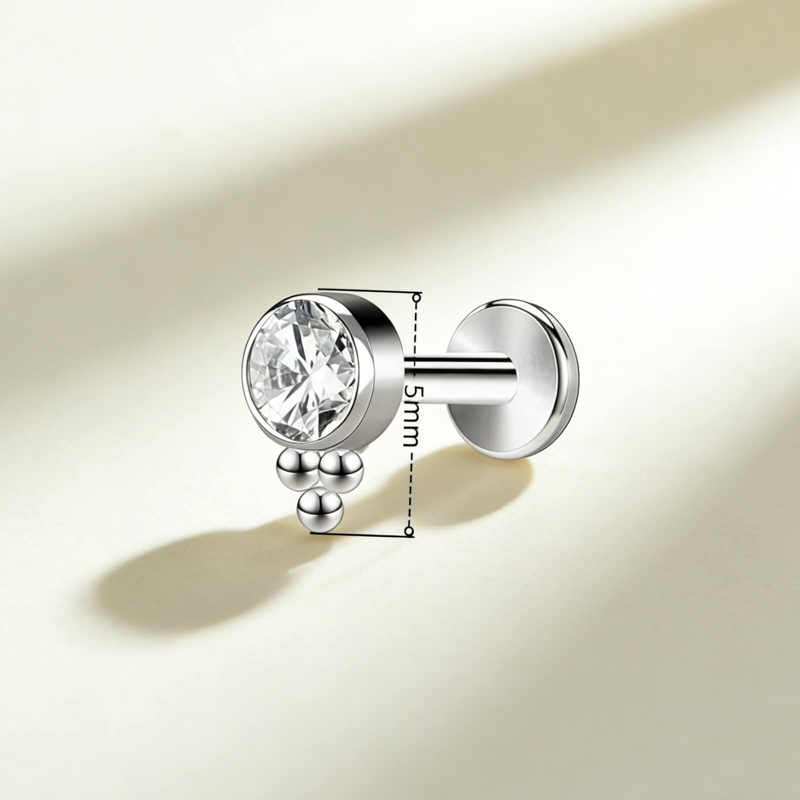 G23 Titanium Round CZ Triple Ball Labret Stud - Image 2
