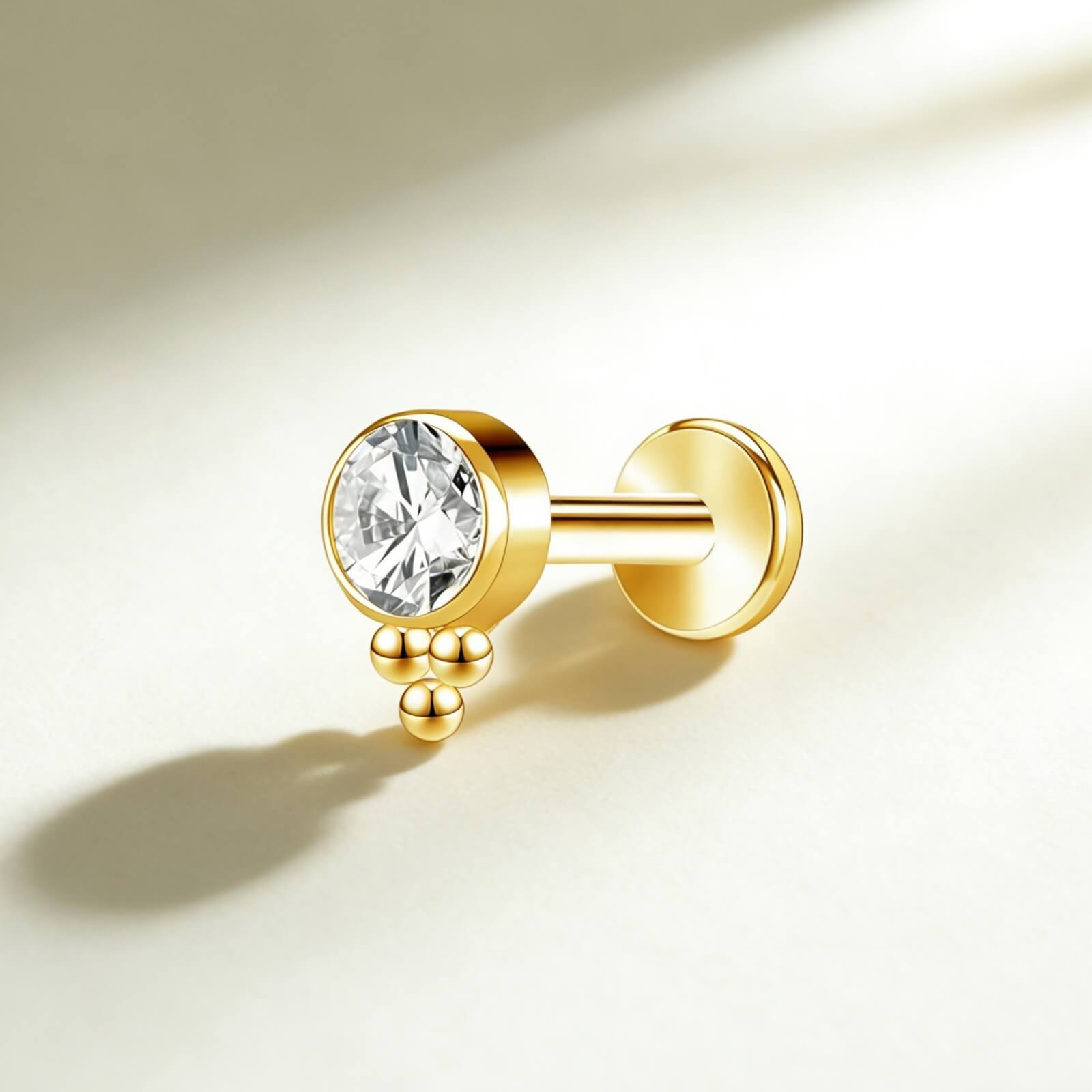 G23 Titanium Round CZ Triple Ball Labret Stud - Image 3