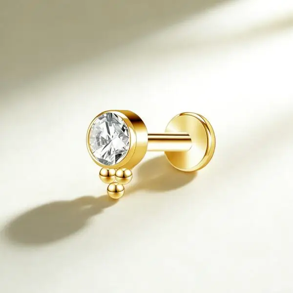 G23 Titanium Round CZ Triple Ball Labret Stud