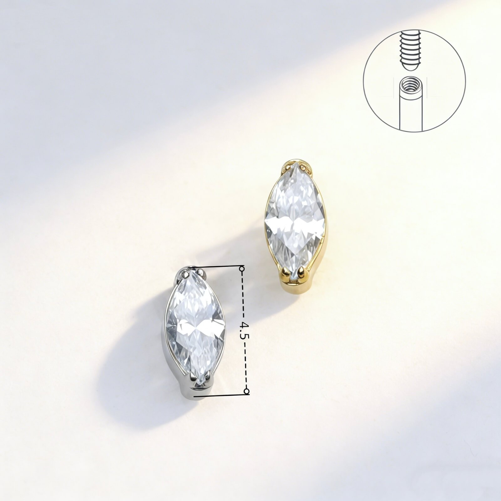 G23 Titanium Marquise CZ Labret Stud - Image 2
