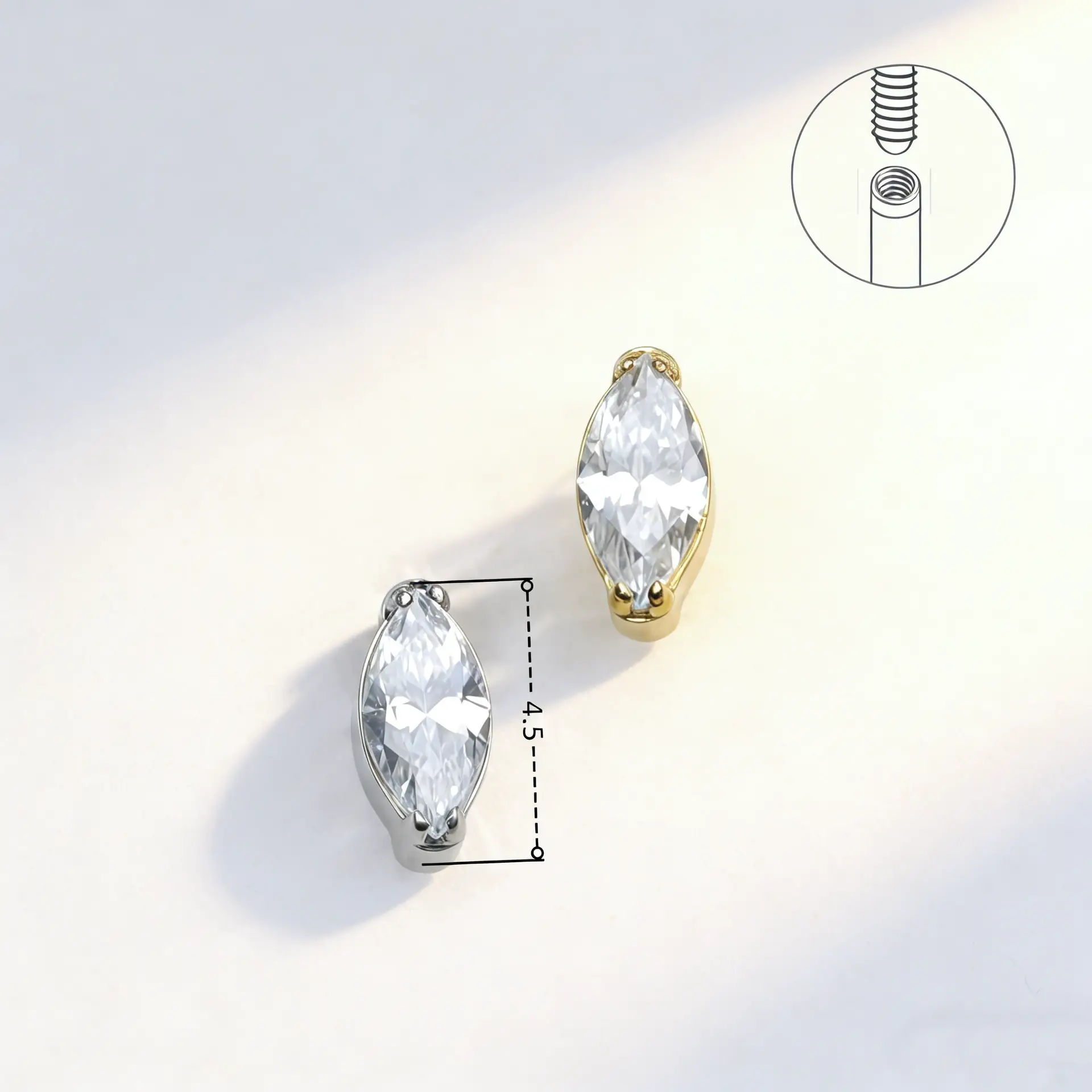 G23 Titanium Marquise CZ Labret Stud - Image 2