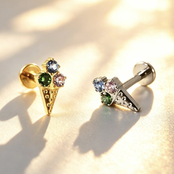 ASTM F136 Titanium Ice Cream Cone CZ Labret Stud