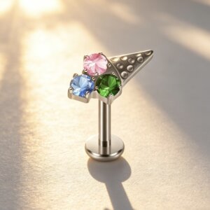 ASTM F136 Titanium Ice Cream Cone CZ Labret Stud - Image 2