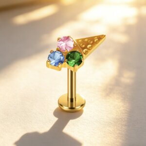 ASTM F136 Titanium Ice Cream Cone CZ Labret Stud - Image 3