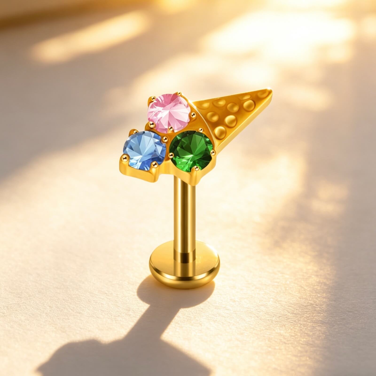 ASTM F136 Titanium Ice Cream Cone CZ Labret Stud - Image 3