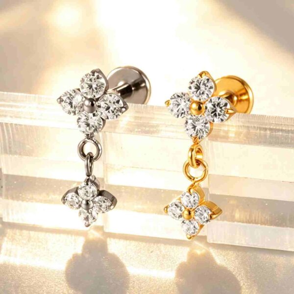 G23 Titanium Flower CZ Dangle Labret Stud