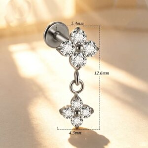 G23 Titanium Flower CZ Dangle Labret Stud - Image 2