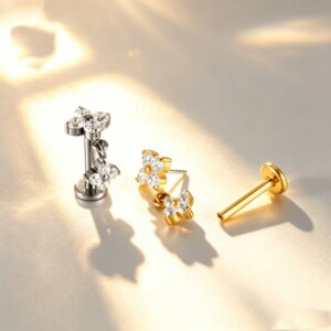 G23 Titanium Flower CZ Dangle Labret Stud - Image 3