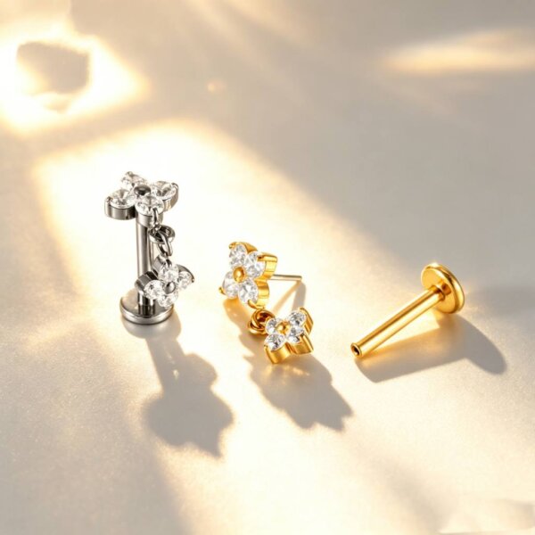 G23 Titanium Flower CZ Dangle Labret Stud