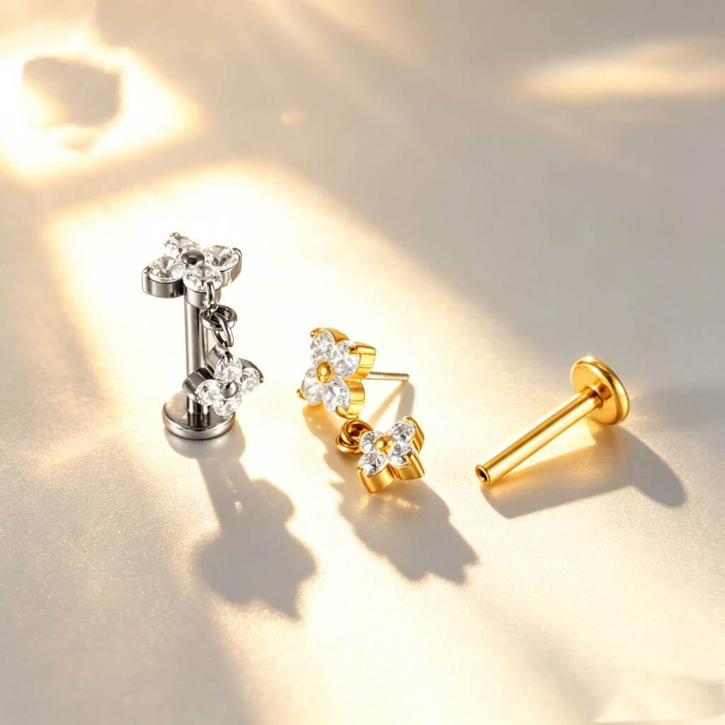 G23 Titanium Flower CZ Dangle Labret Stud - Image 3